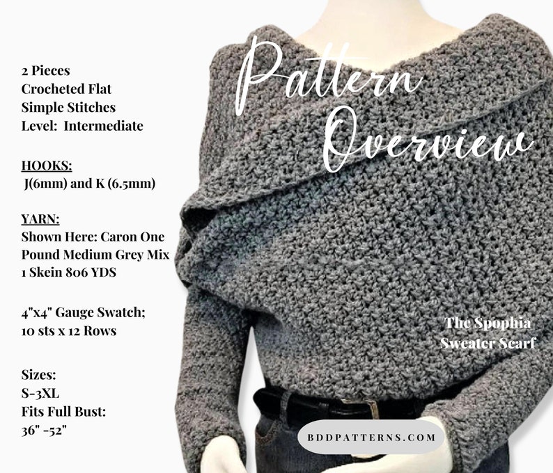 Crochet Pattern Sweater Scarf Crochet Pattern Crossover Wrap Sweater Crochet Pattern The Sophia Instant Download image 3