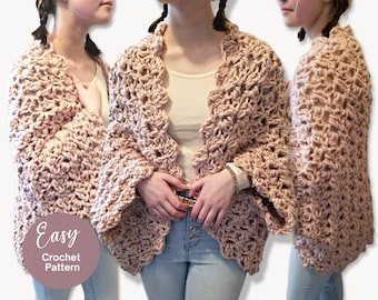 Easy Crochet Shrug Pattern: Chunky Cocoon Cardigan (PDF Pattern)