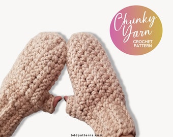 Easy Crochet Mittens Pattern: Chunky Fingerless Gloves (PDF Pattern)