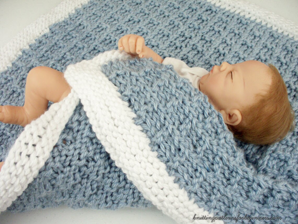 Easy Knitting Pattern Little Boy Blue Baby Blanket Lap Blanket Etsy