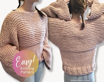 Oversized Sleeve Sweater Knitting Pattern: Easy Chunky Yarn (PDF Pattern)