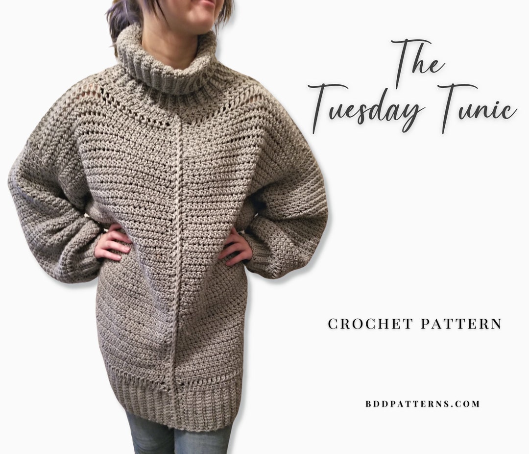 Tuesday Tunic Crochet Pattern: Oversized Turtleneck Sweater (instant ...