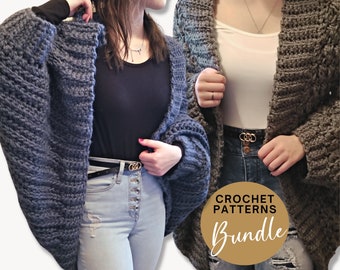 Häkeljacke Cardigan Muster-Bundle: Cocoon Shrug, Decken-Pullover (PDF-Muster)