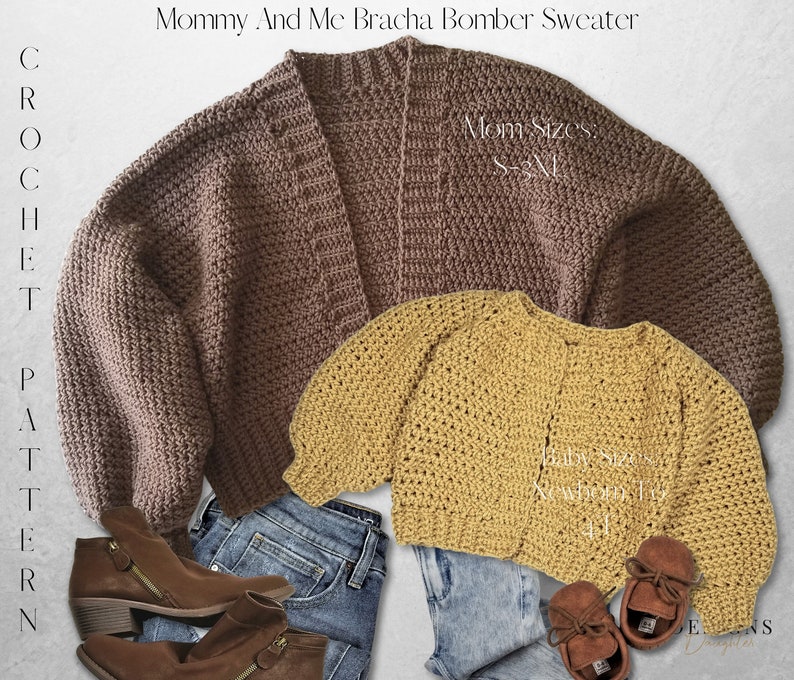 Crochet Patterns Mommy And Me Bomber Sweater Crochet Patterns Sizes S-3XL And 6 Months To 4T The Bracha Bomber image 5