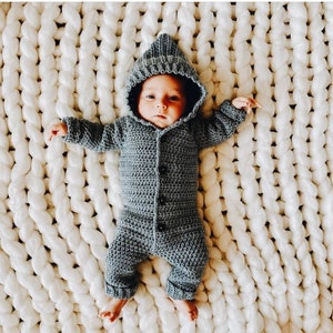 Crochet Pattern | Hooded Baby Romper |One Piece Jumpsuit, Top Down Crochet, Overall Leggings | Snow Suit | Instant Download | PDF Pattern