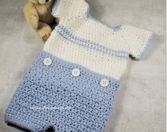 Crochet Pattern Baby Boy Romper 2 Piece Bobby Suit Crochet Pattern Instant Download
