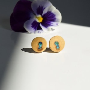 Maple ear studs with turquoise inlay, wooden post earrings, Wooden Studs, wooden earrings stud inlays