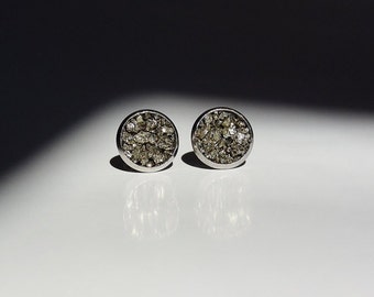 Raw pyrite stone stud earrings, pyrite stud earrings,stud earrings with stones, earring studs for men and women, ear studs with pyrite,