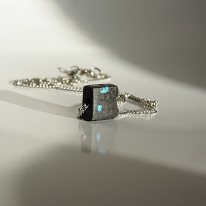 Lava Cube Necklace with turquoise, Volcanic lava pendant, Cube-shaped volcanic lava with turquoise,cube pendant for Men's or Women's