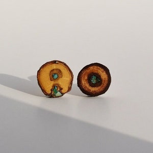 Wooden ear studs with turquoise inlay, wooden earrings inlaid,earring studs for men and women,wooden earrings stud