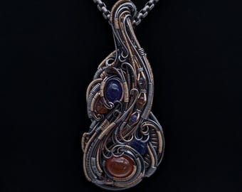 Tansanit mit Spessartin Granat Anhänger mit Sterling Silber und Gold Fill Akzente.