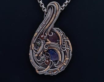 Wire Wrap Anhänger mit Tansanit, Rubin, Granat in Sterling Silber und 14/20 Gold Fill