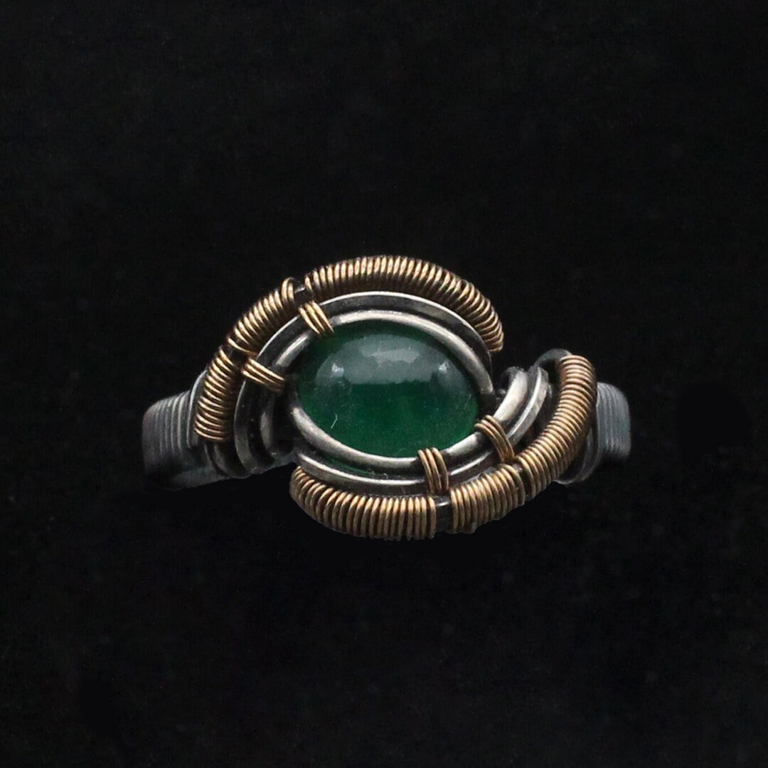 Green Onyx Ring, Made to Order, Wire Wrapped, Hand Crafted, Cabochon