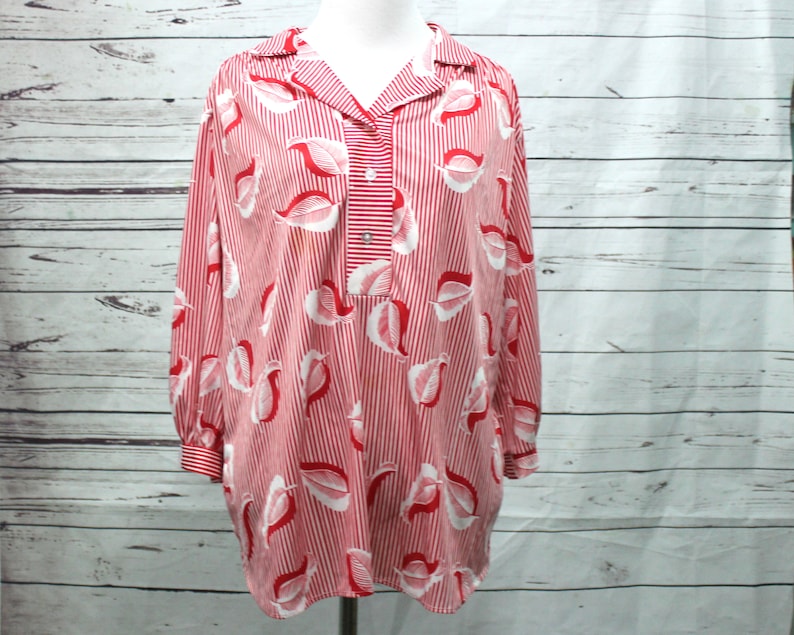 Fourth of July Outfit Women Size 18 2X 3X Vintage 1980s Aimee 80s Red /& White Striped Shirt Plus Size Top Three-Quarter Sleeves