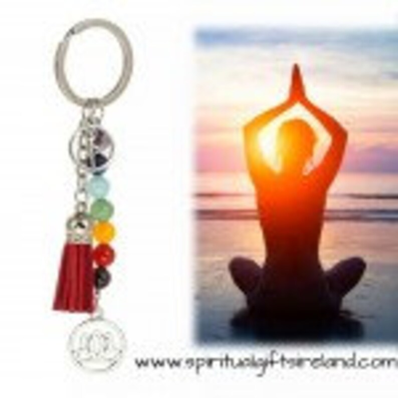 Yoga Keyring With Lotus Charm Chakra Keychain Crystals Chakra Keyring Natural Stone New Home Gift For Her New Car Him Housewarming
