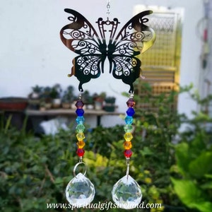 Chakra Suncatcher - Butterfly Suncatcher, Hanging Crystal Suncatchers For Windows, Crystal Rainbow Makers, Spiritual Holistic Gifts