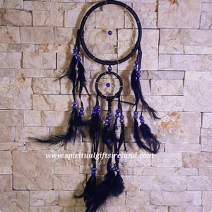 Black Dreamcatcher - Purple Shimmer Beads Fluffy Feather, Vegan Feathers, Dreamcatchers for Boys, Kids  Dreamcatcher, Boho Bedroom Decor,