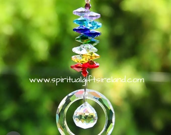 Chakra Suncatcher Unity Circle Swarovski Crystal, acchiappasole in cristallo da appendere - Inaugurazione della casa, compleanno, regali per la nuova casa, amica speciale, mamma