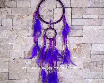 Purple Dreamcatcher - Kids Childrens Dreamcatcher, Nursery Mobile, Purple Fluffy Feathers, Boho Bedroom Decor, Housewarming Spiritual Gifts
