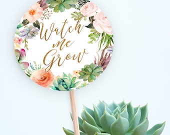Watch Me Grow Tags, Succulent Favor Tags, Printable favor tag, Baby shower Favor tag, Baby shower party decor, 2" Circle Favor Tags, SU-1