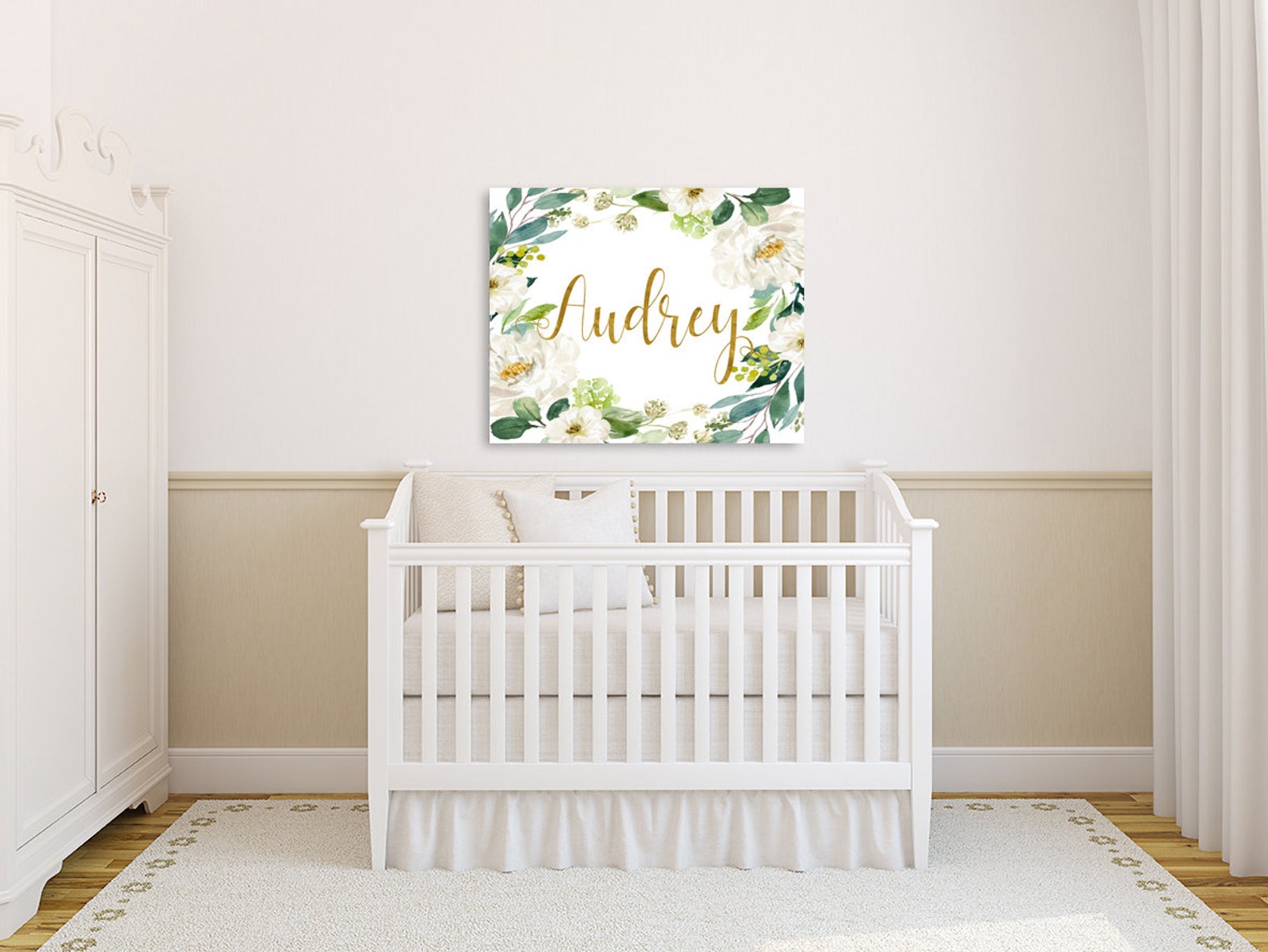 Floral Nursery Wall Art Canvas Greenery Baby Girl Floral Etsy