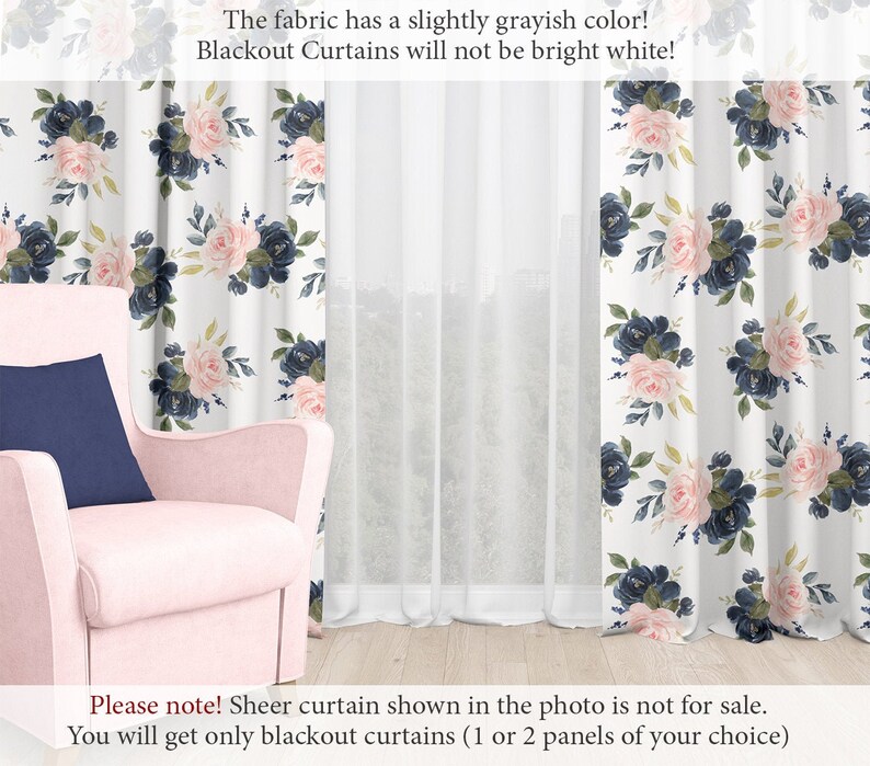 Navy and Blush Nursery Window Curtains Nursery Blackout Etsy