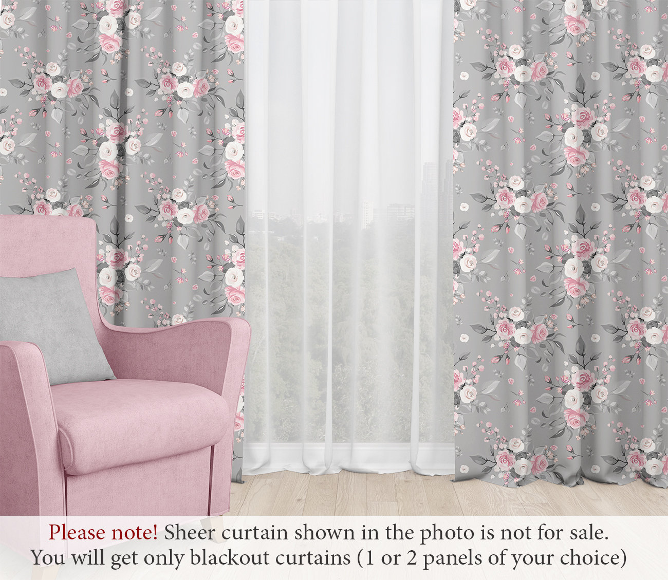 Gray and Pink Nursery Window Curtains Floral Gray and Pink Etsy