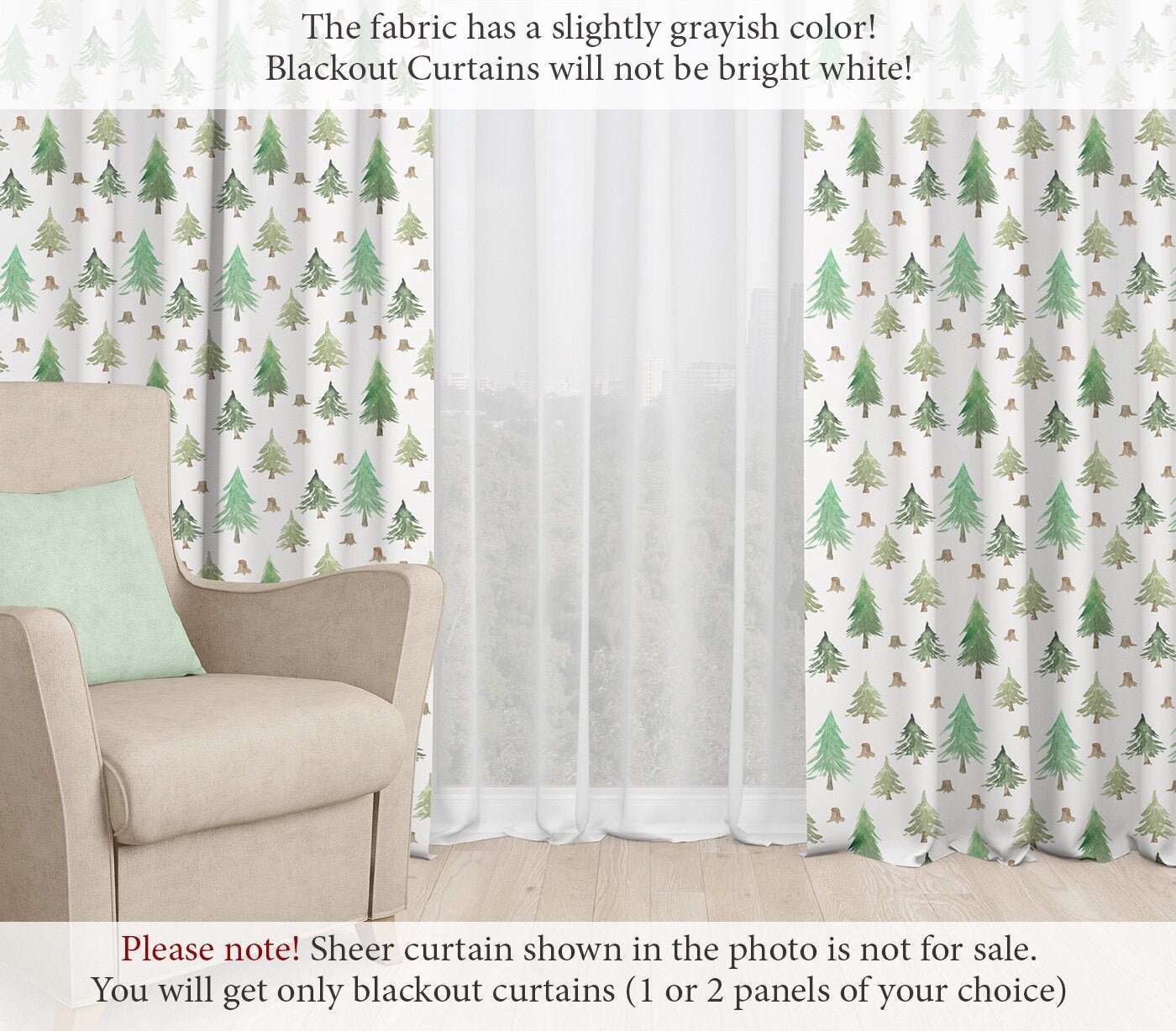 Woodland Trees Nursery Window Curtains Nursery Blackout Etsy