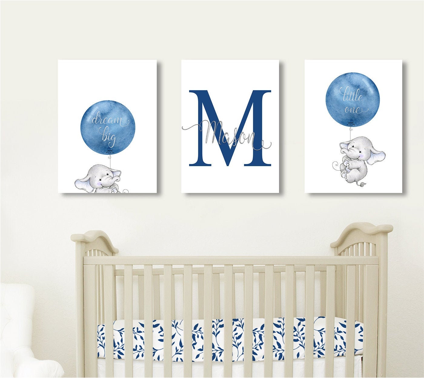 Elephant Nursery Wall Decor Dark Blue and Gray Elephant Wall Etsy