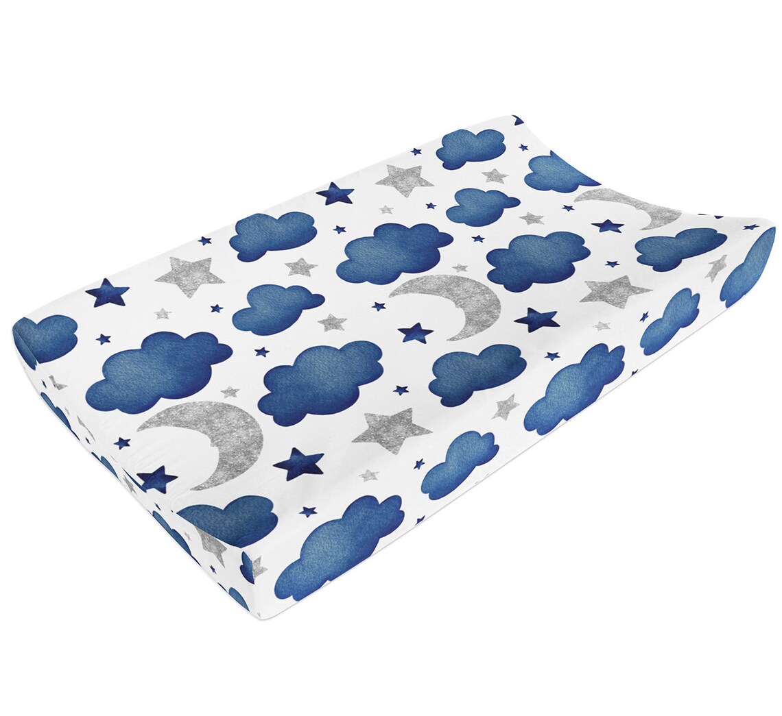 Moon and Stars Baby Blanket Navy Blue and Silver Minky Etsy