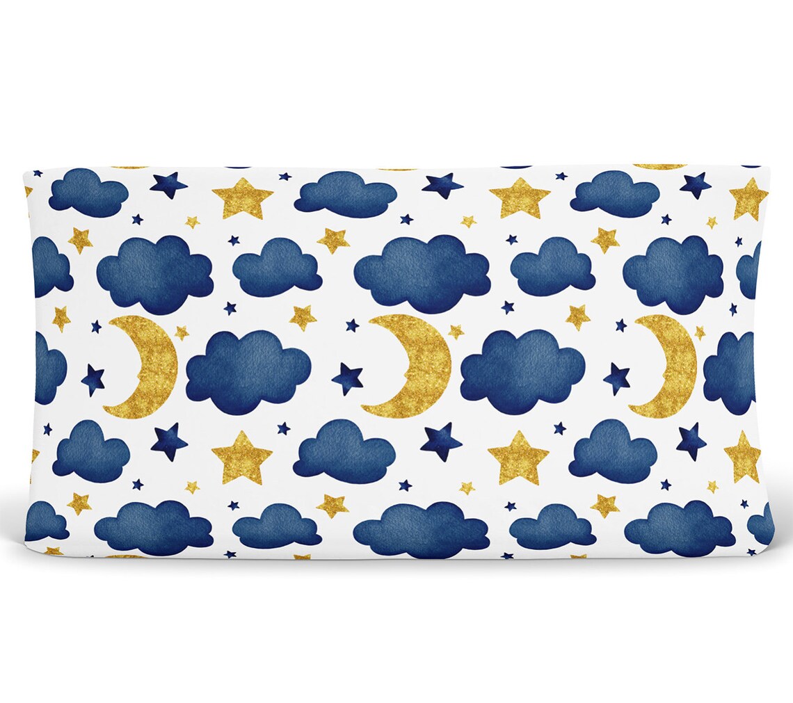 Moon and Stars Baby Blanket Navy Blue and Gold Minky Blanket Etsy