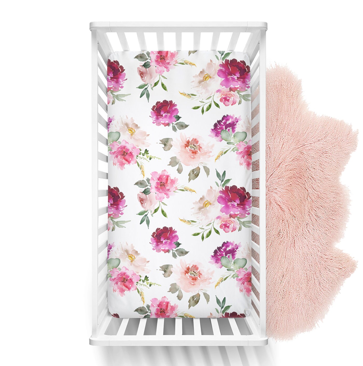Bright Pink Floral Crib Sheet Crib Bedding Baby Bedding Etsy