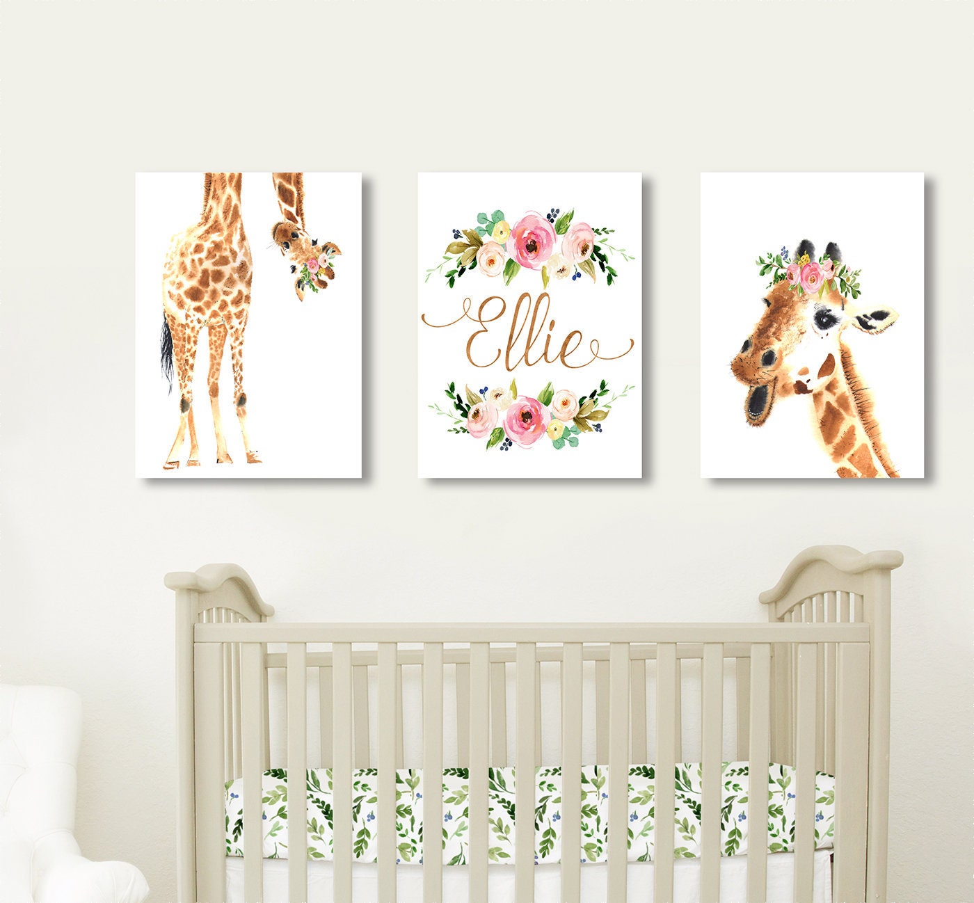 Giraffe Nursery Decor With Pink Flowers Animal Nursery Etsy