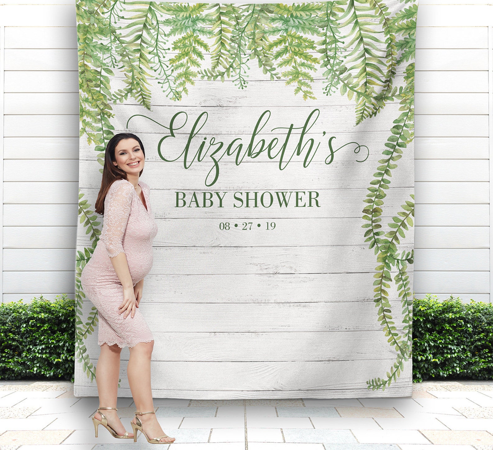 Greenery Baby Shower Backdrop Green Leafs and White Wood Etsy