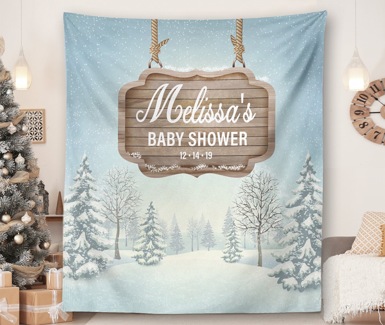 Rustic Winter Wonderland Baby Shower Backdrop Boy Christmas Etsy