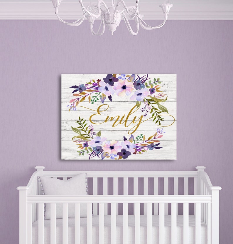 Lavender Nursery Wall Decor Girl Rustic Fl Canvas Baby Name Sign Personalized Wood