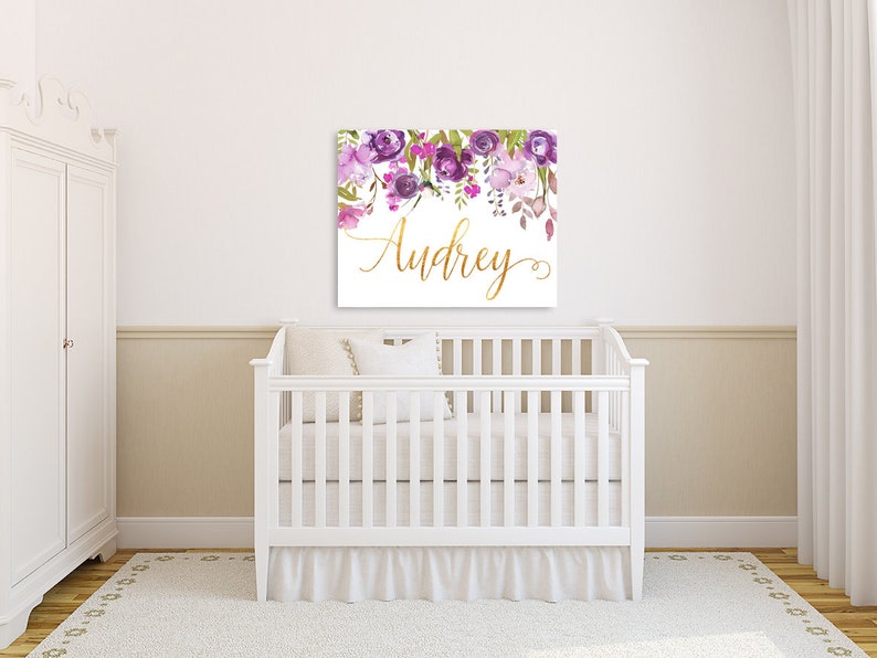 Purple Floral Nursery Wall Decor Girl Floral Nursery Canvas Etsy