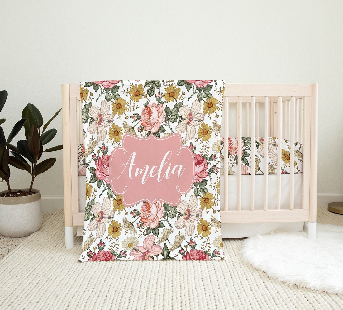 Floral Personalized Blanket Name Blanket for baby girl Baby Etsy