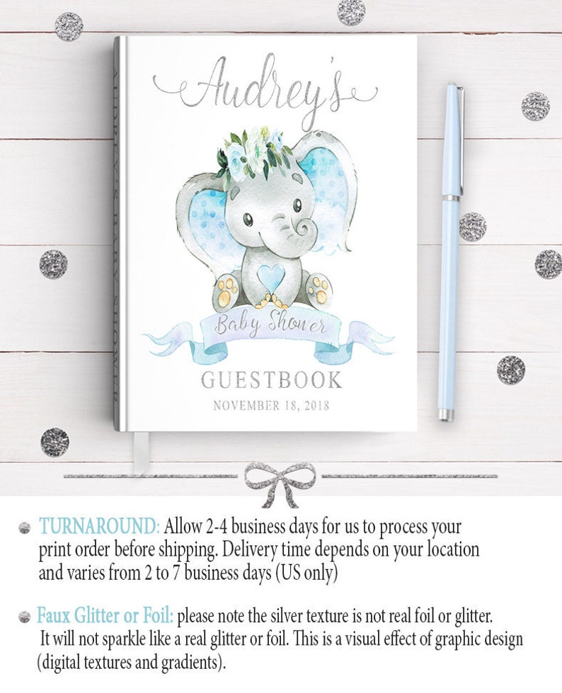 Blue Elephant Baby Shower Guest Book Blue And Gray Elephant Etsy