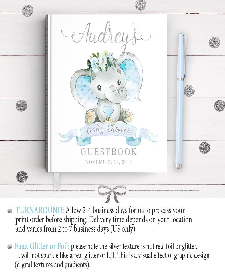 Blue Elephant Baby Shower Guest Book Blue and Gray Elephant Etsy