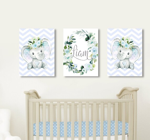 Elephant Nursery Decor Boy Baby Boy Wall Art Canvases Etsy