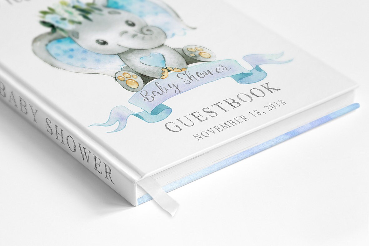 Blue Elephant Baby Shower Guest Book Blue and Gray Elephant Etsy