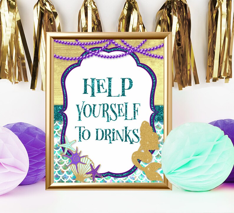 Mermaid Baby Shower Drinks Sign Help Yourself To Drinks Etsy