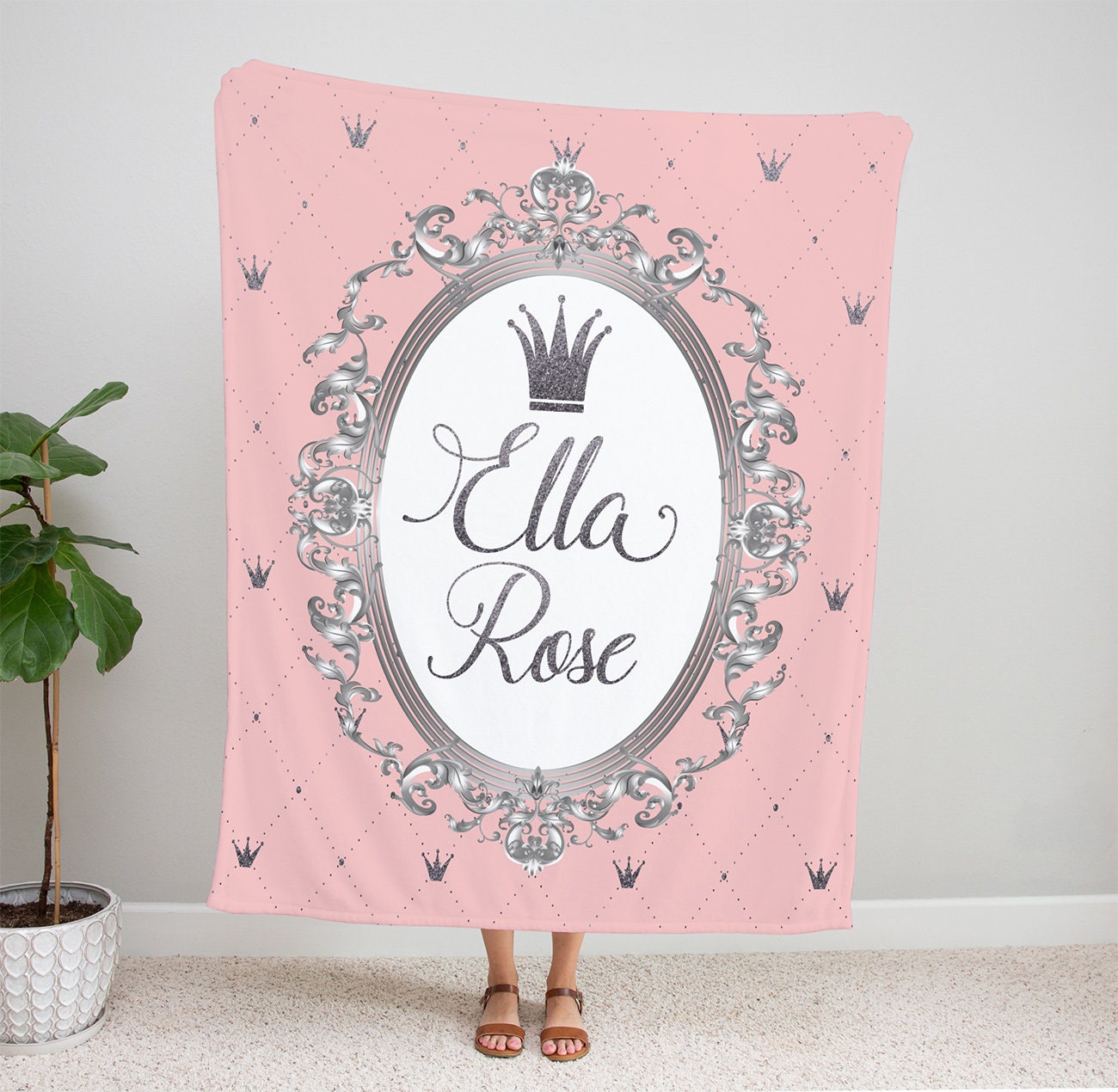 Personalized Blanket Royal Princess Pink and Silver Name Etsy