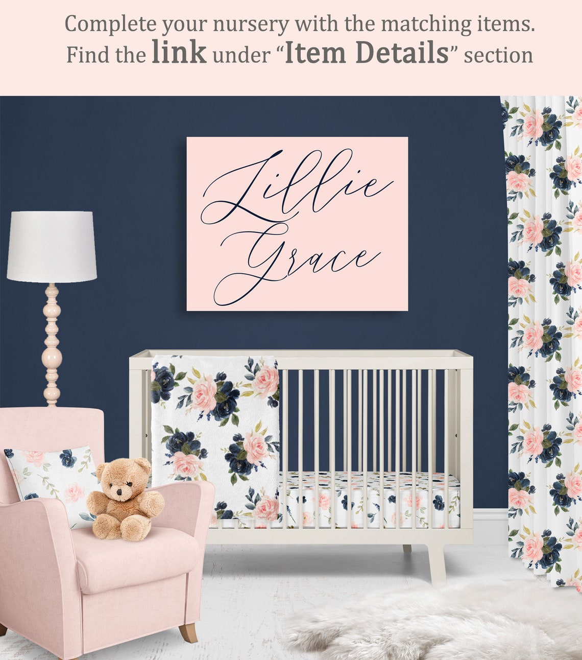 Navy and Blush Nursery Window Curtains Nursery Blackout Etsy