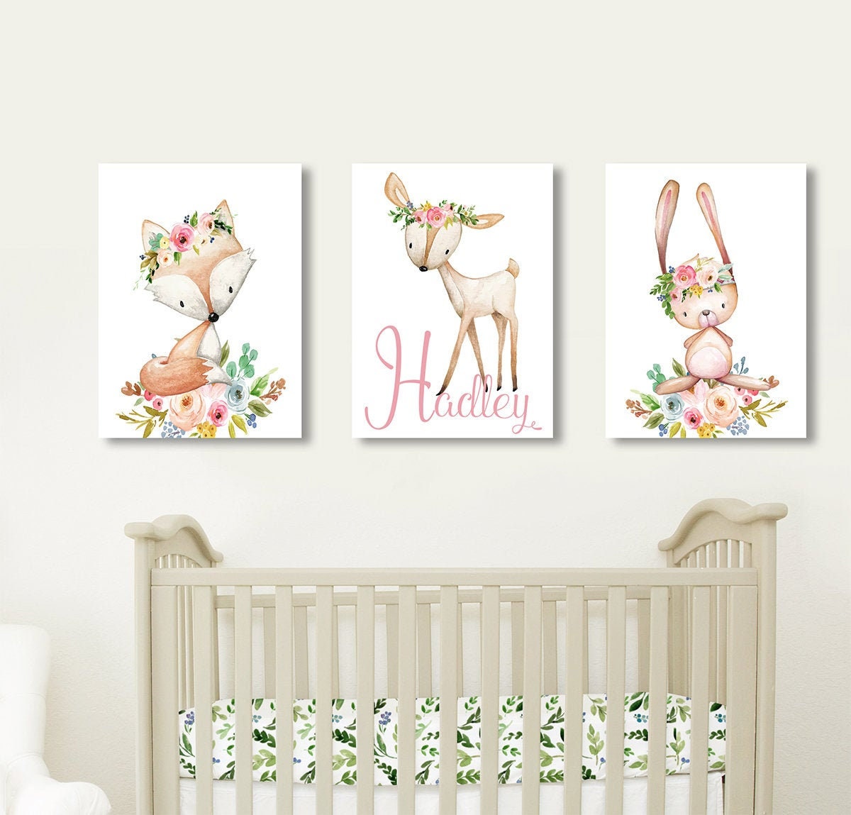 Floral Woodland Animals Nursery Decor for Girls Baby Girl Etsy
