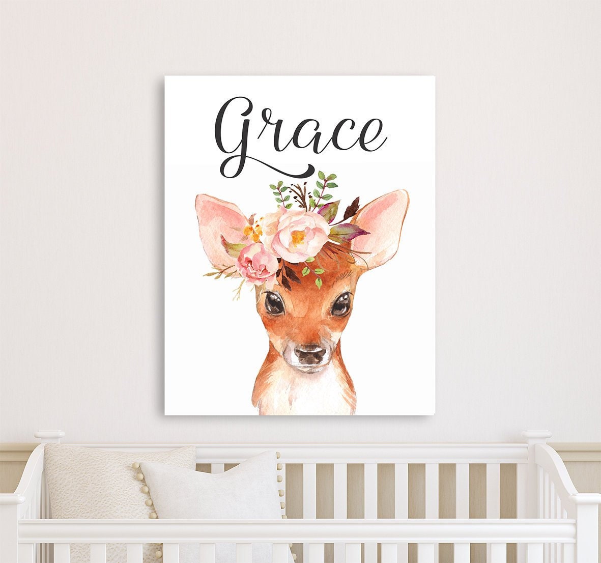 Deer Nursery Wall Decor Floral Baby Girl Nursery Canvas Etsy