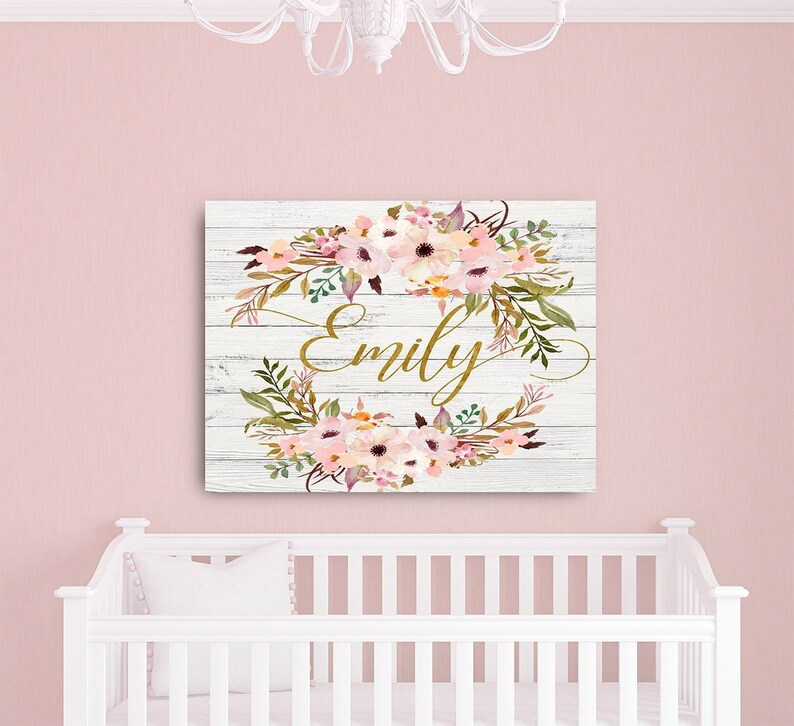 Blush Nursery Wall Decor Girl Rustic Floral Nursery Canvas Etsy