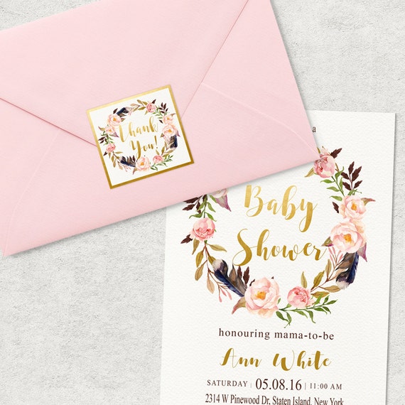 boho thank you stickers printable thank you sticker envelope etsy