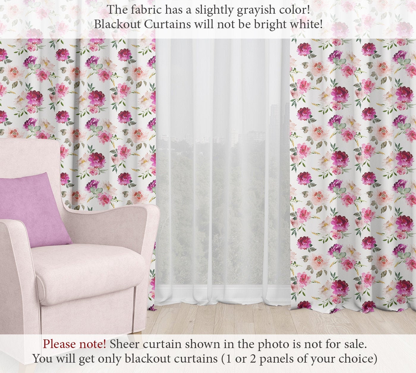 Bright Pink Floral Nursery Window Curtains Nursery Blackout Etsy